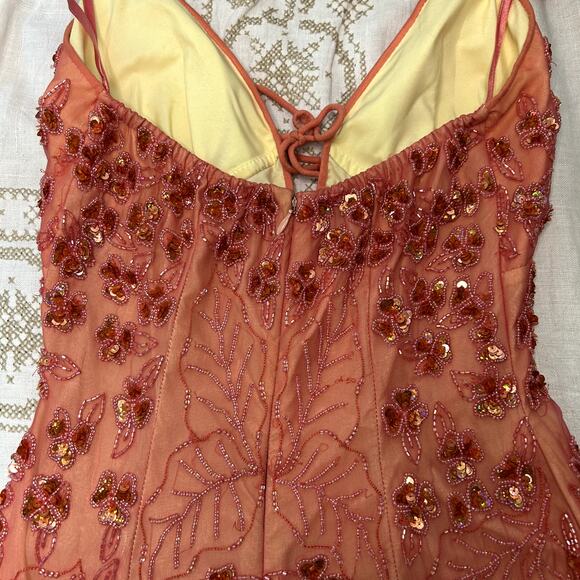 Cache Y2K Beaded Asymmetrical Silk Dress XXS with floral beading and sequins - Picture 8 of 9